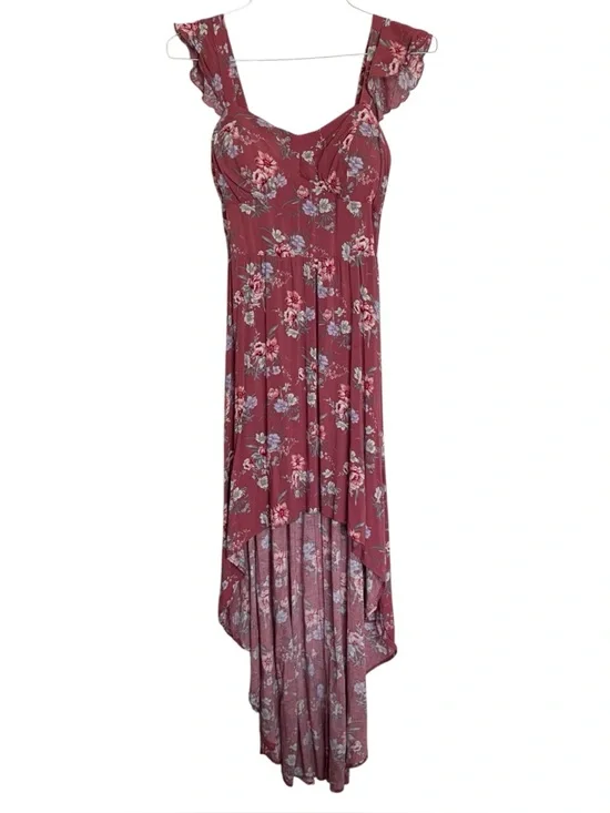 Lg Pink Floral Maxi Dress Sweetheart Neckline High Low Hem Coquette Easter - Picture 2 of 13